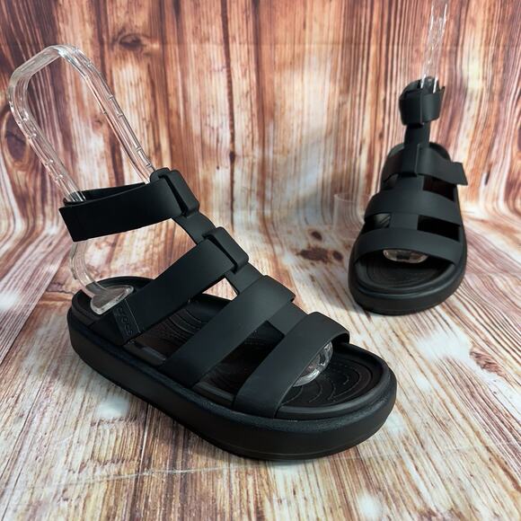 CROCS Shoes - Crocs BROOKLYN LUXE Womens Size 6 Black Gladiator Wedge Sandals Open Toe Shoes